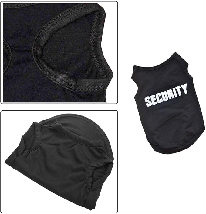2Pack Dog Security Costume Cotton Dog Shirt for Small Dog Boy Pet Clothes Security Puppy Black Vest T-Shirts Cat Top Tee Breathable Stretchy