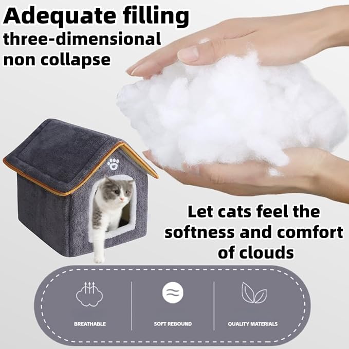 Cat Houses Indoor-Foldable Cat Dog House & Kennel Bed Mat for Kittens & Puppys,Enclosed Warm Cat Beds for Indoor Cats with Removable Cover for Winter,Dog House Cave Tent (Brown, S:10.2×11.8×12.6in)