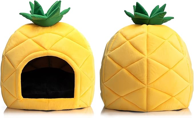 Hollypet Cat Bed Self-Warming Kitty Cave Hut House Nest Pet Sleeping Bed for Indoor Cats, Yellow, Pineapple Cave