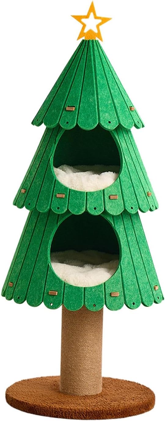 Christmas Cat Tree for Indoor Cats with 2 Condos, Holiday Cat Activity Center with Sisal Scratcher, 40cmx109cm (15.75x42.91 inch)