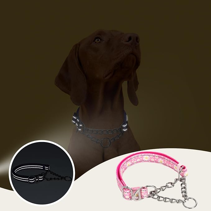 Martingale Dog Collar Pink Daisy No-Slip Dog Collar Adjustable Comfortable Choke Chain Collars for Training & Walks（Pink Daisy XXL