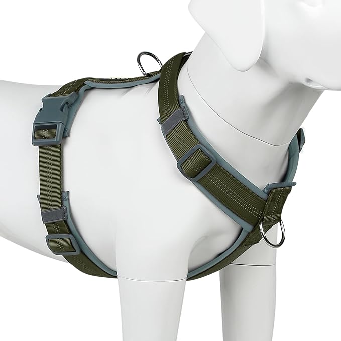 Plutus Pet No Pull Dog Harness, Adjustable Nylon Harness with Soft Padding, Reflective and Heavy Duty Dog Harness for Small, Medium, Large Dogs(Ranger Green, L)
