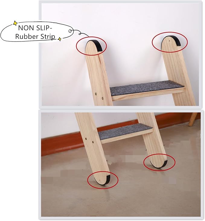 SHENGOCASE Solid Wood Wall Leaning Cat Ladder for Indoor Cats and Small Medium Dog, Stair Step for Window Bed, Wall Climbing Furniture (47.2")