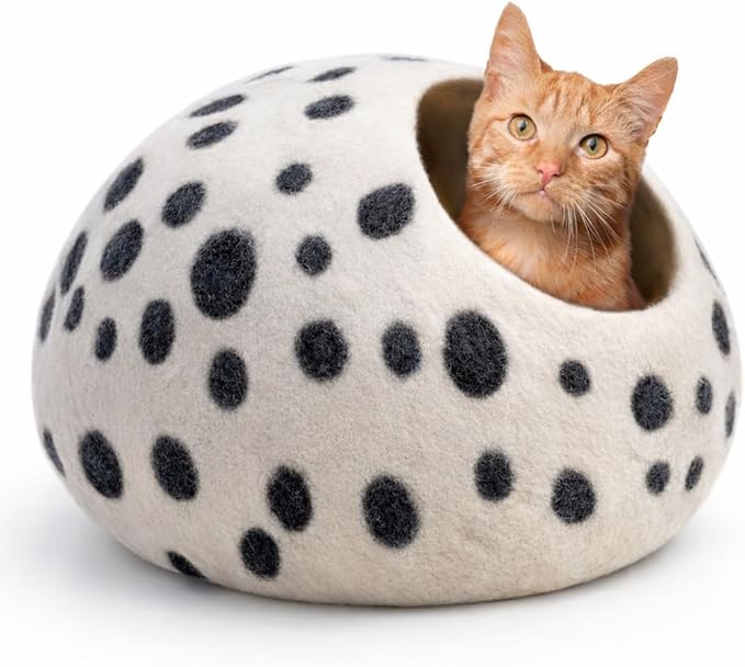 Luxurious Merino Wool Cat Cave - Foldable Hideaway Pod for Indoor Cats - Premium Felt Kitten Pet Enclosure - Covered Cat House for Ultimate Cozy Comfort by Woolygon