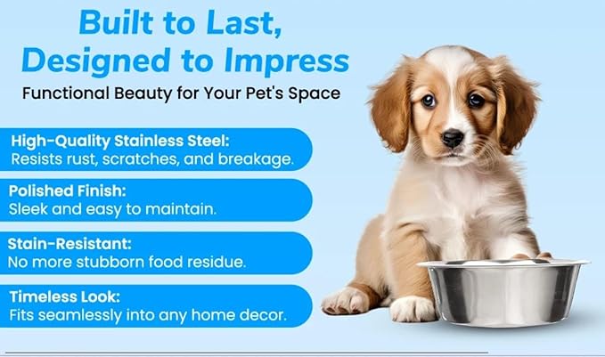 Greendale - 4 Pack - 6.75 Cup Capacity - Stainless Steel Metal Dog Bowls - Perfect for Dog Food and Water. Wrong Size? Click to Look at Our Size Options.