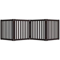 WELLAND 24" Freestanding Pet Gate, Foldable Wooden Dog Gate, 4 Panel Step Over Fence, Indoor Puppy Gate, Expands Up to 80" Wide, Espresso