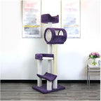 Retro Relaxation Multi-Level Cat Cat Climbing Tower Cat Tree, Solid Wood and Carpet Construction, Modern Cat Tree with Scratch Post and Sturdy Base