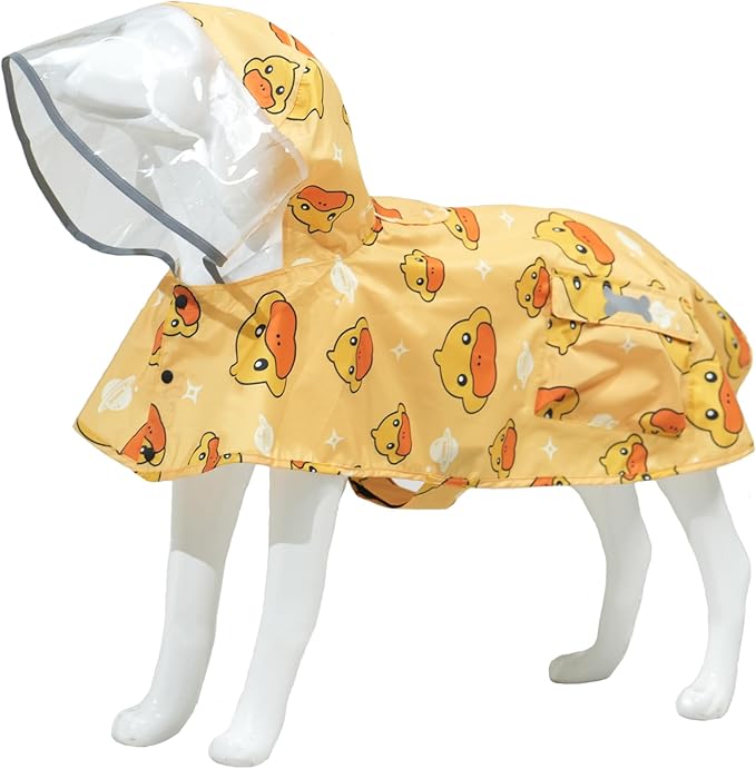 Dog Raincoat,Waterproof Rain Poncho with Hoodie, High Reflective Adjustable Pet Rain Jacket with Leash Hole for Small Medium and Large Dogs (Yellow Duck, Small)