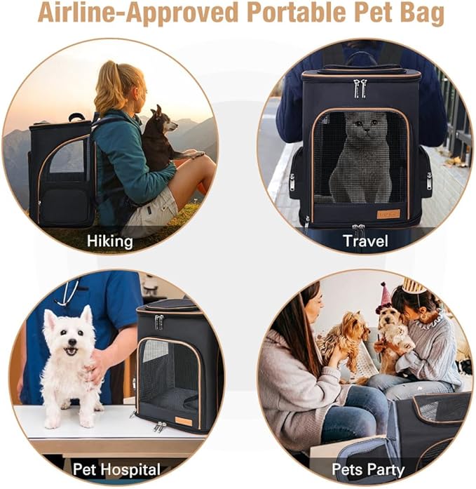 Lekereise Cat Backpack Carrier for Small Dogs and Medium Cat Puppy Kitten Bunny Pet Carrier Backpack Collapsible with Fully Ventilated Mesh with Safety Leash(Black)