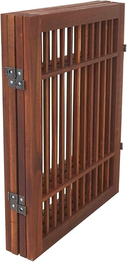 Urnporium Pet Dog Gate Freestanding, Strong Durable Folding Wooden Fence, Portable Acacia Hardwood Safety Barrier for Indoor & Outdoor Use (Brown Pet Gate, 4 Panel 24" Tall)