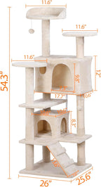 54in Cat Tree for Indoor Cats Multi-Level Condo Tower Bed Furniture Kitten Play House with Scratching Posts, Beige