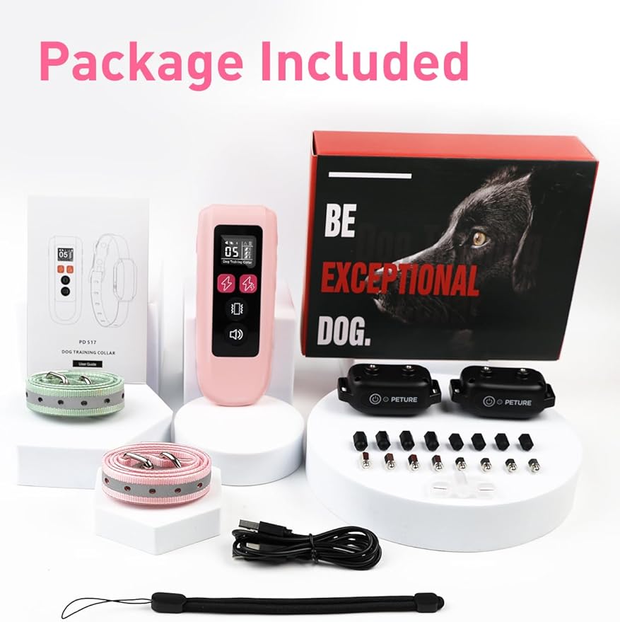 Dog Shock Collar For 2 Dogs, 3300Ft 4 in 1 Dog Training Collar with Beep, Vibration, Shock & Boost Shock, IPX7 Waterproof Rechargeable Bark Shock Collar for Large Medium Dogs(10-120lbs), Security Lock