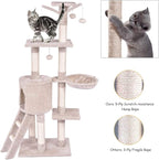 S AFSTAR 56 Inch Cat Tree Tower Condo, Multi-Level Cat Furniture Activity Center with Cat Scratching Posts, Climbing Ladder, Round House Cat Condo for Kittens Kitty Pet (Beige)