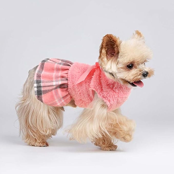 Dog Sweater Dog Winter Clothes for Small Dogs Boy Girl Fall Puppy Dress Warm Fleece Chihuahua Yorkie Teacup Doggy Sweaters Dresses Doggie Sweater for Small Dogs Girl Cat Sweaters, Plaid Pink, S