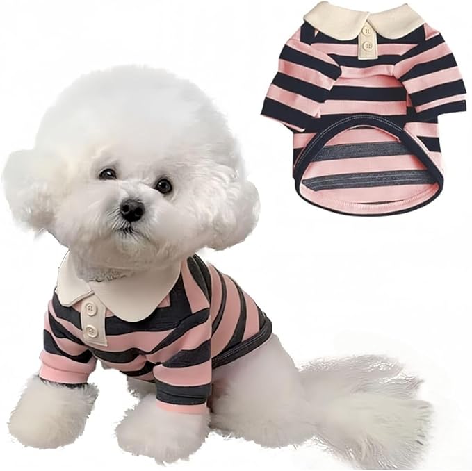 MANON ROSA Dog Clothes, Designer Boy Polo Shirt for Small Medium Dogs, Soft Puppy Outfit, Breathable Male Yorkie Chihuahua Shih Tzu Poodle Kitten Cat T-Shirt, Birthday Gifts - Pink, XS, Fit 1-3lbs