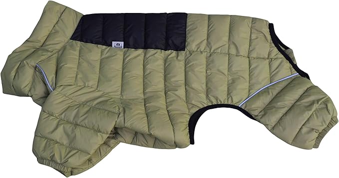 Dog Warm Jacket, 4 Legs Covered Waterproof Windproof Reflective Warm Dog Vest for Small Medium Large Dogs Olive Green L