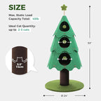 53 Inch Christmas Cat Tree for Indoor Cats, Cat Tower with 3 Condos & 4 Pompoms, Multi-Cat Furniture with Holiday Felt Stickers, Activity Center & Beds, Green