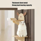4-Tier Door Hanging Cat Tree, Overhead Hanging Tree Climber Hanger Cat Shelf Door Mounted Pet Climbing Shelves Wall for Cat House, Pet Shops (Light Wood+Brown)
