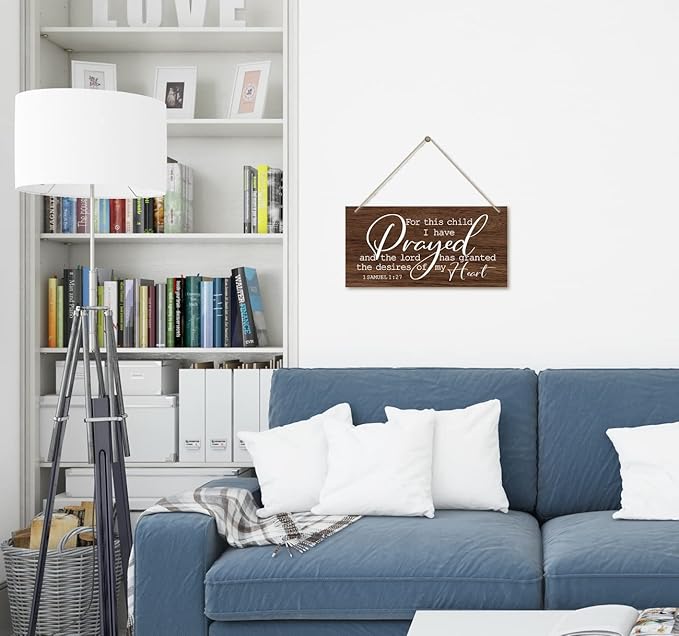 1 Samuel 1:27- For This Child I Have Prayed Inspirational Quote Wood Decor Sign, Bible Verses Decor Signs, Hanging Printed Wooden Plaque Decor, Gift for Nursery Girls Boys Room Decor 12x6 inch