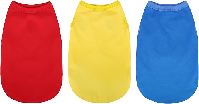 Paiaite 3 Pieces Plain Dog Shirt Sleeveless Puppy Cotton Dog Shirts Breathable Pet Apparel Tank Top Colorful Puppy Sweatshirt Clothes for Small Medium Dogs Red Yellow and Blue XXS