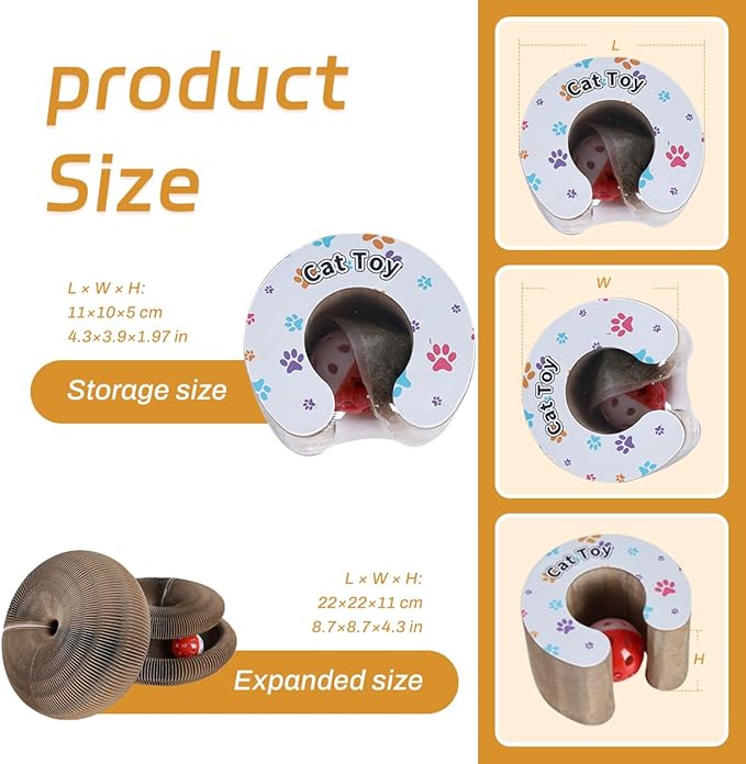 2Pcs Kitty Kurlz Cat Toys,Magic Organ Cat Scratching Board Toy for Indoor Cats, Twisty Paws Cat Toys, Foldable Accordion Honeycomb Kitten Kurlz Cat Scratcher with Ball
