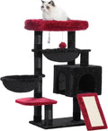 Hey-brother Gothic Cat Tree, Cat Tower for Indoor Cats, Cat House with Large Padded Bed, Cozy Condo, Hammocks, Sisal Scratching Posts, Big Scratcher, Black and Red MPJ006SBR