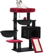 Hey-brother Gothic Cat Tree, Cat Tower for Indoor Cats, Cat House with Large Padded Bed, Cozy Condo, Hammocks, Sisal Scratching Posts, Big Scratcher, Black and Red MPJ006SBR