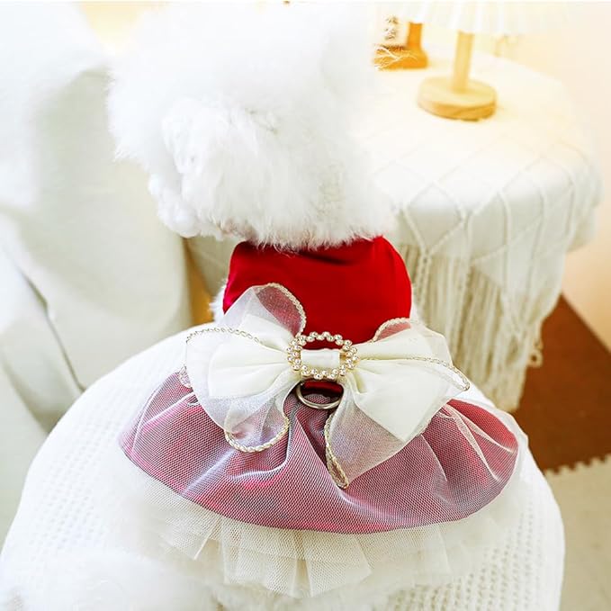 ANIAC Retro Dog Tulle Dress with Leash Ring Spring Summer Girl Puppy Clothes for Small Dog Cat Apparel Formal Pet Prom Dress for Christmas Wedding Birthday Valentines (Red,Large)
