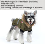 PINA Dog Coats for Small Dogs, Waterproof & Windproof Reflective Dog Jacket with Pocket, Warm Dog Cold Weather Coat with Flannel Lining & Faux Fur Hood