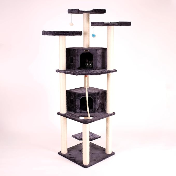 Tall Cat Tree - Multi-Level Cat Tower with Sisal & Condo - 82" Gray