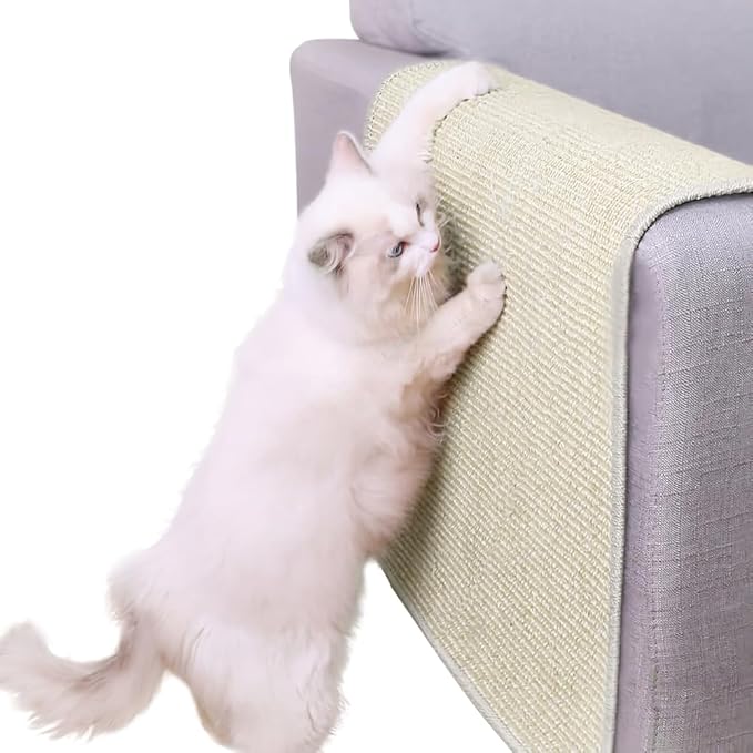 Cat Scratcher Mat Kitty Scratching Pad Sofa Protector Natural Sisal Cat Scratch Toy Couch Bed Floor Sofa Armrest Guard Easy Installation Scratching Post for Grinding Claws Protecting Furniture