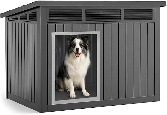 VIXZEN Dog House Indoor Outdoor,Waterproof Dog House for Small to Large Dogs,Doghouse with Air Vents and Elevated Floor,Openable at the Top,Easy to Assemble and Clean (Deep Black, 32.2*25.12*24.13)