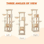 PEQULTI 66" Cat Tree for Indoor Cats, Tall Cat Tower for Large Cats with Scratching Post, Super Large Metal Hammock and 2 Big Condos, Beige
