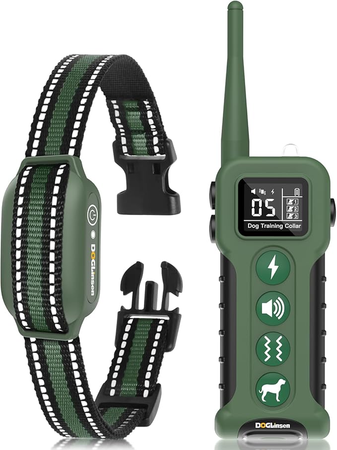 Dog Training Shock Collar with Remote 3300ft Range - Waterproof Shock Collar for 10-110lbs Dogs, Rechargeable E Collar for Dogs Training, Safety Shock Collar(0-16), Green