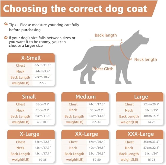 Windproof Waterproof Dog Coat Fleece & Cotton Lined Warm Jacket, Cold Weather Pet Apparel Clothes Vest for Small Medium Large Dogs Khaki