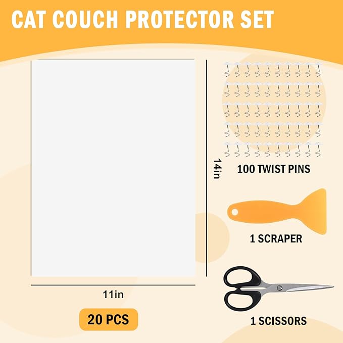 20 PCS Anti-Cat Scratch Furniture Protector with Pins, Designed for Leather Furniture, Anti Scratch Cat Couch Protector from Cats Claws with Scissors and Scraper, Cats Scratch Deterrent for Furnitures