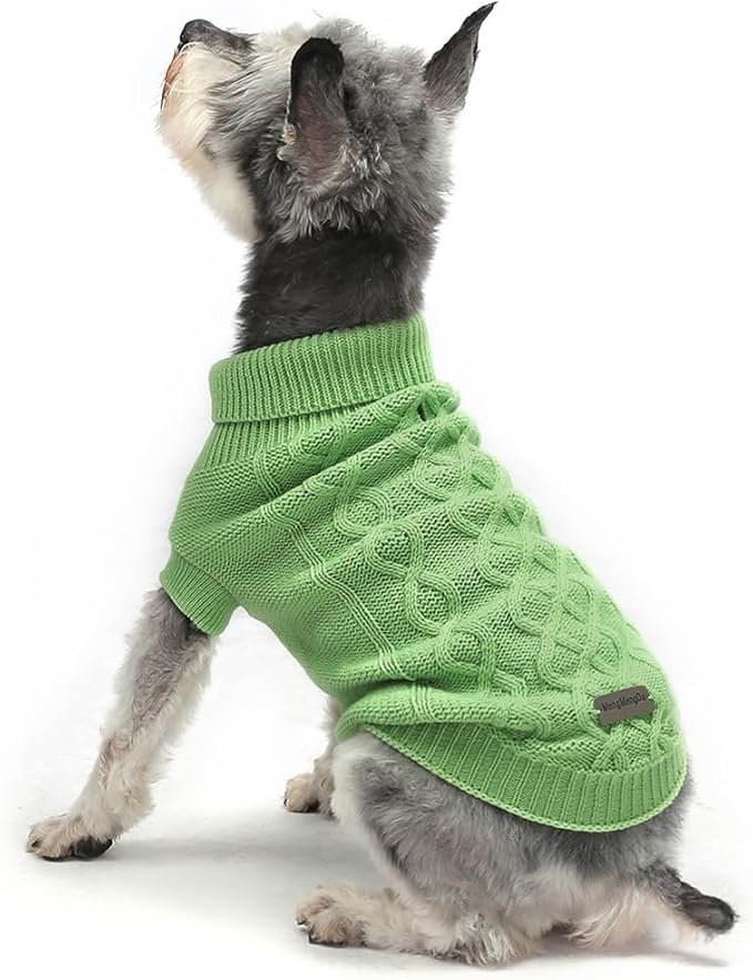 Dog Pullover Sweater, Cold Weather Cable Knitwear, Warm Clothes for Chihuahua, Bulldog, Dachshund, Pug, Yorkie,Dog Outfits for Small Dogs Medium Dogs (Green XS)…