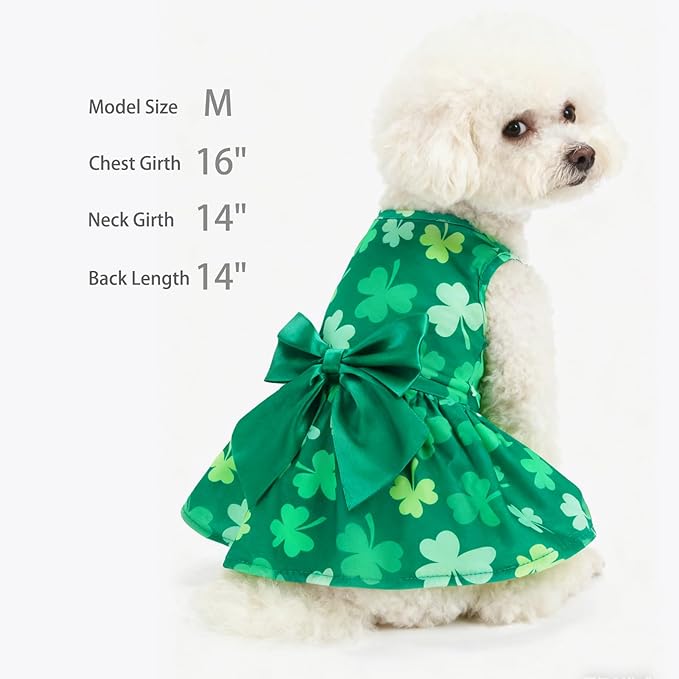 PUPTECK Print Dog St. Patrick's Day Dress Pet Costumes Apparel with Cute Bowtie Puppy Clothes Outfit, Shamrock S