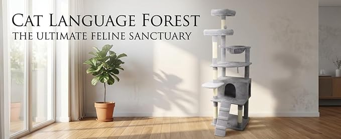 71" Tall Cat Tree for Indoor Cats, Large Multi-Level Cat Tower with Hammock, Condo & Scratching Posts, Plush Cat Tower for Large & Multiple Cats