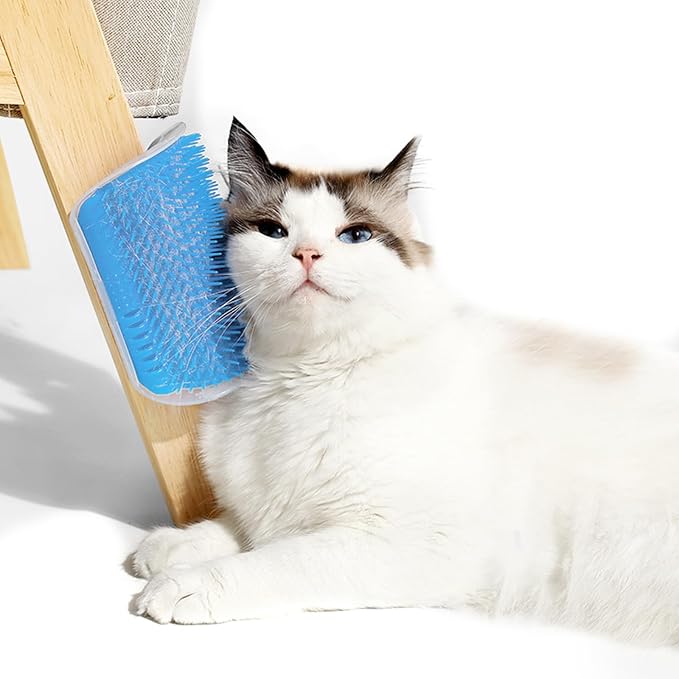 Premium Corner Cat Scratcher - Wall-Mounted Itch Relief and Play Center for Indoor Cats,Wall-Mounted Corner Cat Scratcher, Self-Grooming Brush (Blue)