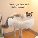 Modern Cat Tree Tower for Indoor Cats, Natural Solid Wooden Branch with Sisal Scratching Post, Log Style Rome Cat Furniture with Perches Platform & Toy Ball
