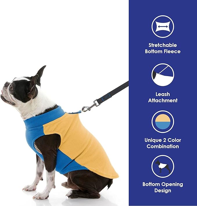 Gooby Half Stretch Fleece Vest Dog Sweater - Honey Mustard, X-Large - Warm Pullover Fleece Dog Jacket with D-Ring Leash for Small to Medium Dogs