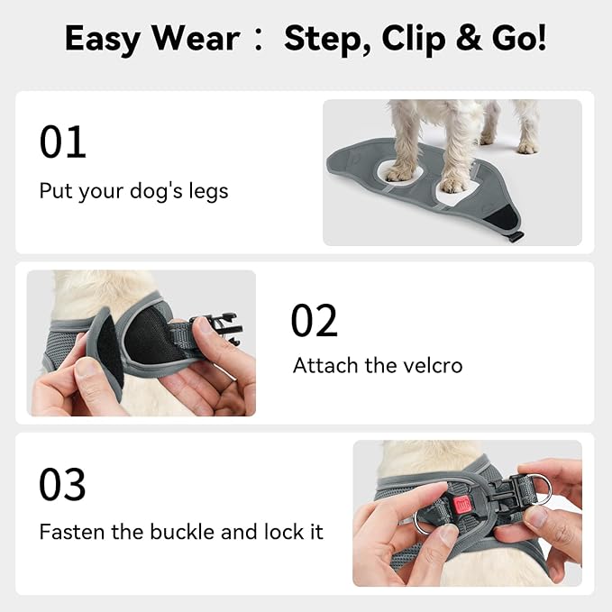 Joytale Small Dog Harness, Breathable Mesh Step-in Vest, Reflective Soft Padded Harnesses for Puppies and Extra Small Dogs, Gray, XS