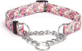 Martingale Dog Collar - Stainless Steel Chain, No Pull Training Collar with Flower Design for Large Medium Small Dogs (S, Peony)