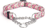 Martingale Dog Collar - Stainless Steel Chain, No Pull Training Collar with Flower Design for Large Medium Small Dogs (S, Peony)