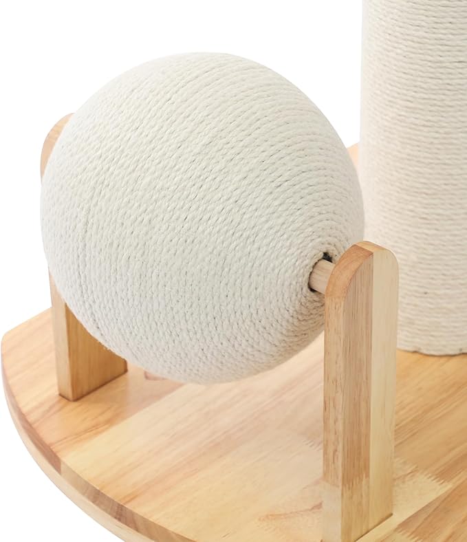 Wooden Cat Tree with Cuddle Bed and Scratching Posts, Multi-Level Cat Tower with Ramp and Ball, Compact Cat Furniture for Indoor Cats, Rubberwood Sisal Cat Climber for Small Spaces ﻿ (Style 1)
