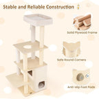 PETSITE 63 Inches Wooden Cat Tree, Multi-Level Modern Cat Tree with Sisal Scratching Posts, Two-Story Condo Covered with Sisal Exterior, Dangling Ball, Large Top Perch, and Playful Hole
