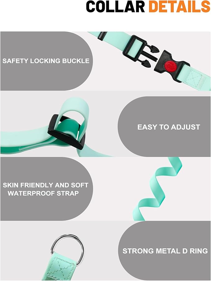 Waterproof Martingale Collar for Dogs,Easy to Clean Dog Collars with Safety Quick Release Buckle,Rubber Collar for Medium Large Dogs Walking Training (Mint Green, L (19.6-25.9inch))