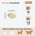 Ceramic 1.6 Cup Dog Bowl Slow Feeder, 8.2 inch Slow Pet Food Dish for Medium and Large Dog, Stop Bloat, Preventing Choking(Single Bowl, Light Yellow)