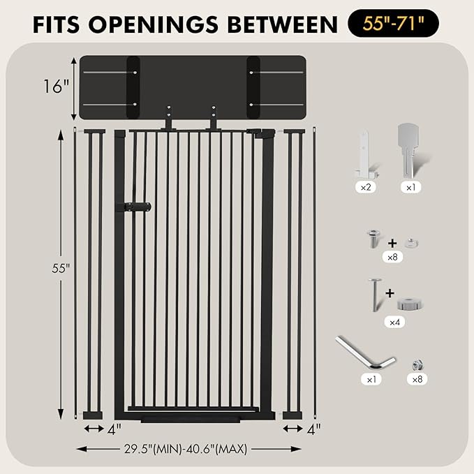 Snagle Paw Extra Tall Cat Gate with Acrylic Top Panel，30-40.6" Wide Adjustable Pet Gates, Pressure Mounted, No-Drill Easy Install,Tall Cat Gate for Doorways,Stairs,Kitchen 71",Black
